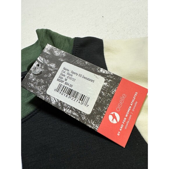 Oiselle Mock Neck Short Sleeve Shirt Top Black Green Women’s Medium Athletic Gym - Picture 3 of 7